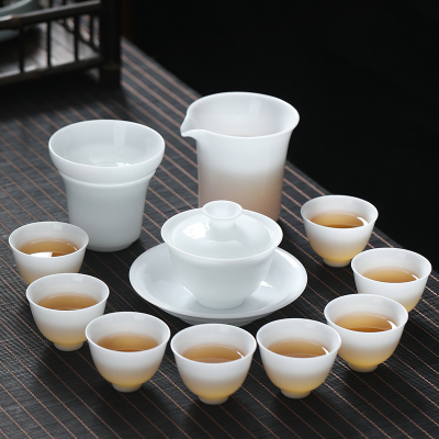 MULTIPOTENT整套功夫茶具套装中国冰种白瓷羊脂玉盖碗泡茶壶套组礼盒装