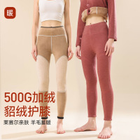 女士貂绒护膝保暖裤女加绒高腰大码冬季加厚款德绒打底秋裤中老年