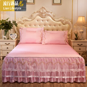 冰丝席三件套韩版蕾丝夹棉公主床裙空调软席纯色可水洗折叠夏凉席 三维工匠凉席/凉枕