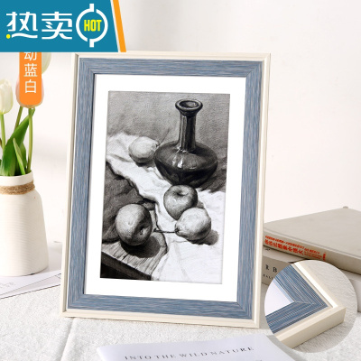 敬平素描画框挂墙装裱a4儿童相框摆台A3拼图4K开8k海报12寸16外框定制 生动蓝白 A3挂墙[可放29.7*42cm