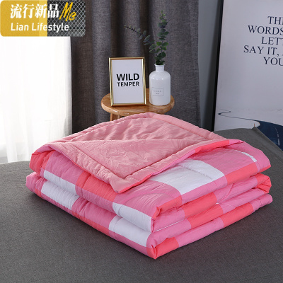 水洗丝棉夏凉被空调被日式棉格子夏被简约条纹单双人夏天薄被子 三维工匠