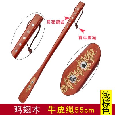 超长柄鞋拔子提鞋器实木鞋抽鞋溜子烘焙精灵家用懒人不弯腰提穿鞋鸡翅木浅棕55cm牛皮绳实木款-