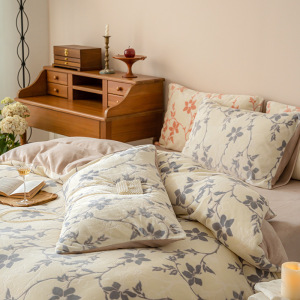 轻奢牛奶绒四件套冬季加厚双面珊瑚绒床单法兰绒花被套床上用品