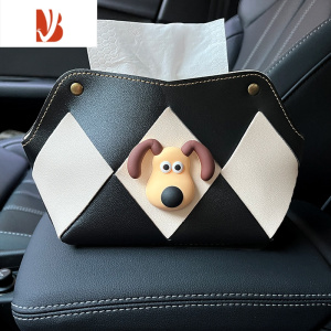 三维工匠车载纸巾盒挂式车用扶手箱创意可爱抽纸盒车内装饰品摆件放纸巾袋 黑色菱格纸巾袋(掌门狗)