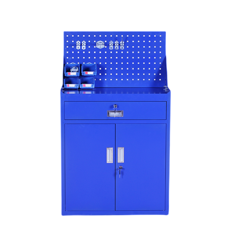 迅众 蓝色一斗对开工具柜 办公家具重型工具柜车间单抽矮柜铁皮柜带背网灰色五金工具储物柜
