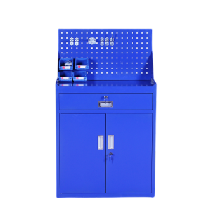 迅众 蓝色一斗对开工具柜 办公家具重型工具柜车间单抽矮柜铁皮柜带背网灰色五金工具储物柜 蓝色一斗对开工具柜