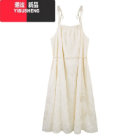 YIBUSHENG雪纺气质度假风刺绣提花吊带裙季女装2024新款流苏腰带连衣裙子