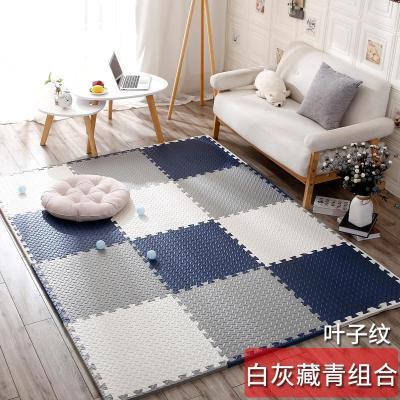 泡沫地垫家用隔音海绵铺地板垫子拼接爬爬卧室儿童爬行垫拼图防摔 白+藏青+灰 60*60*1.0cm十字纹[6片]送边条