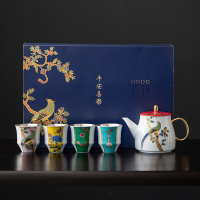 苏氏陶瓷(SUSHI CERAMICS)平安喜乐功夫茶具套装鎏银高档喜庆礼盒装(茶壶)
