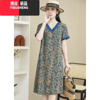 YIBUSHENG2023季新款气质时尚减龄短袖连衣裙中年妈妈透气舒适中长款裙子