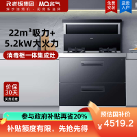 名气集成灶消毒柜一体式烟灶消一体机全腔120L二星级消毒柜大吸力套装5.2kW猛火爆炒 FX9A08 天然气