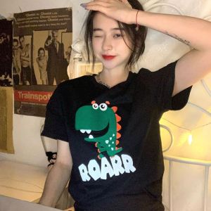 6535棉 夏季新款字母卡通刺绣短袖T恤女学生宽松打底衫上衣潮