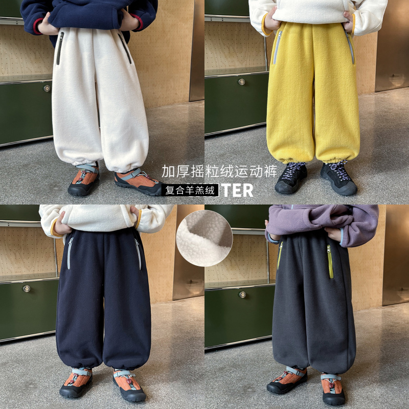 童酷男童冬款时尚拼色拉链宝宝休闲裤加厚摇粒绒儿童运动裤潮