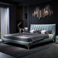轻奢皮床双人床主卧婚床2019新款简约1.8米蓝色软床极简床真皮床