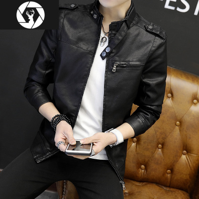 HongZun潮牌男士皮衣2020秋冬季新款韩版修身青年潮流帅气加绒皮夹克外套皮衣
