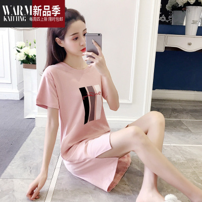 夏季棉睡衣女士夏天睡裙短袖少女大码睡裙薄款家居服简约可外穿SHANCHAO