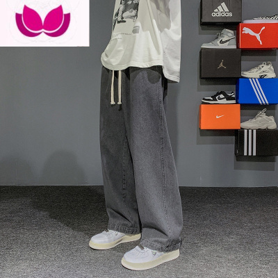 七斓高街牛仔裤男士美式复古休闲长裤潮牌直筒大码宽松阔腿裤子