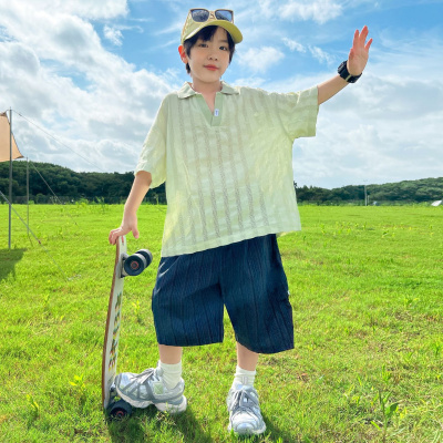 男童夏季短袖POLO衫套装薄款2026新款夏装儿童大童冰丝凉感洋气潮