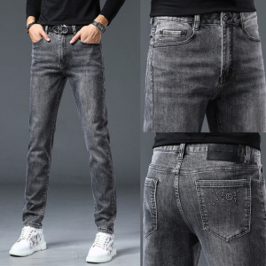 秋冬新款灰色牛仔裤男小直筒潮牌弹力修身小脚秋季休闲男长裤