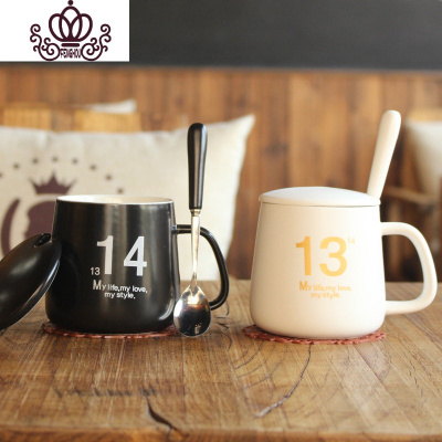 封后1314陶瓷情侣款水杯子一对马克杯带盖勺情人节结婚送杯