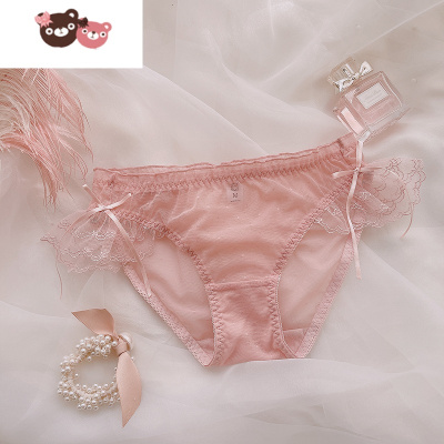 绿彩虹光甜美日系蕾丝内裤少女网纱性感三角裤仙女浅粉牛奶丝清新低腰