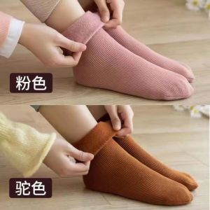 袜子女韩版中筒加绒雪地袜长筒袜保暖冬季加厚袜