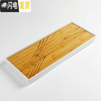 三维工匠茶具日式竹制密胺干泡茶盘仿陶瓷圆形功夫茶盘茶海小托盘 竹道束线加长白