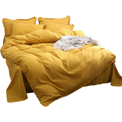 美帮汇床单四件套 风简约潮流花边被套床笠款宿舍三件套