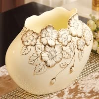陶瓷三件套摆件家居客厅装饰品餐桌插花花器创意简约现代花瓶 三维工匠 中优雅(含4束乳白色花)