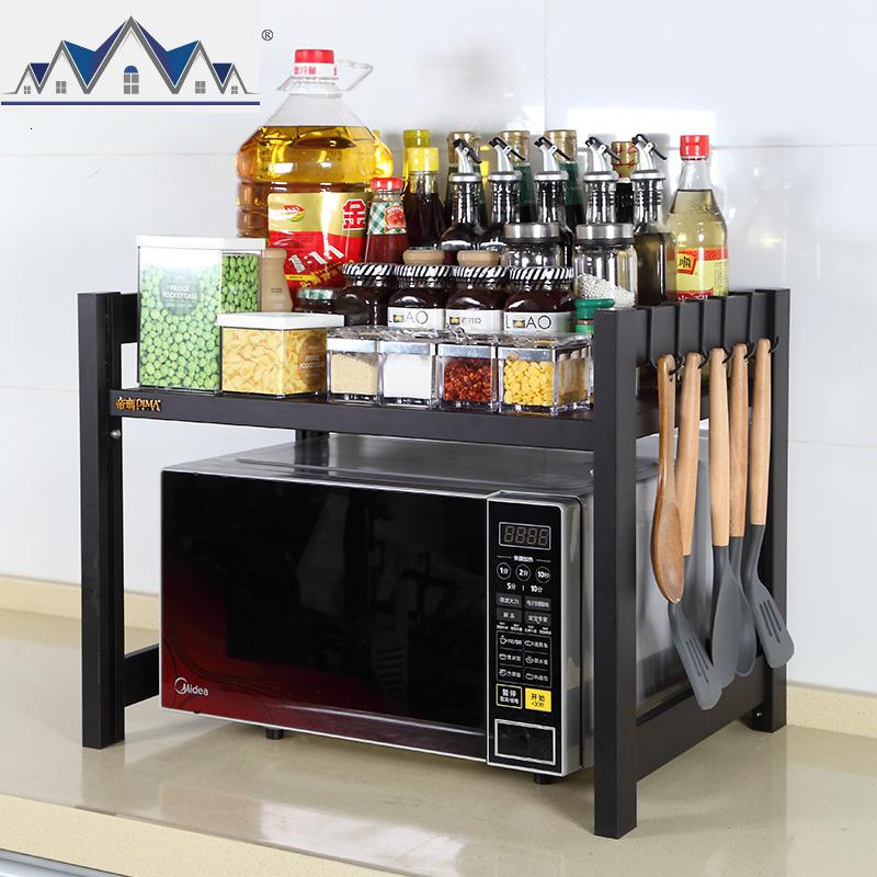 厨房微波炉置物架落地多层双层桌面烤箱架子橱柜台面调味料收纳架 三维工匠
