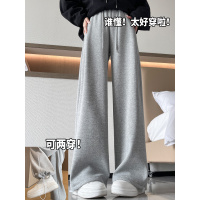 灰色美式运动裤女新款春秋直筒宽松卫裤束脚休闲小个子阔腿裤