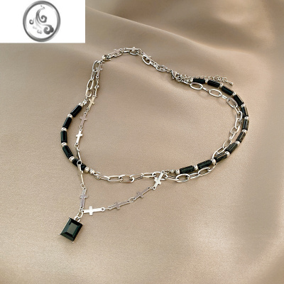 JiMi钛钢双层项链女高级设计感小众锁骨链2023年新款潮轻奢百搭配饰