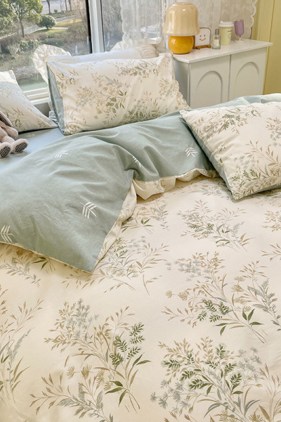 ins田园风长绒棉床上四件套全棉春秋季小清新被套床笠纯棉三件套