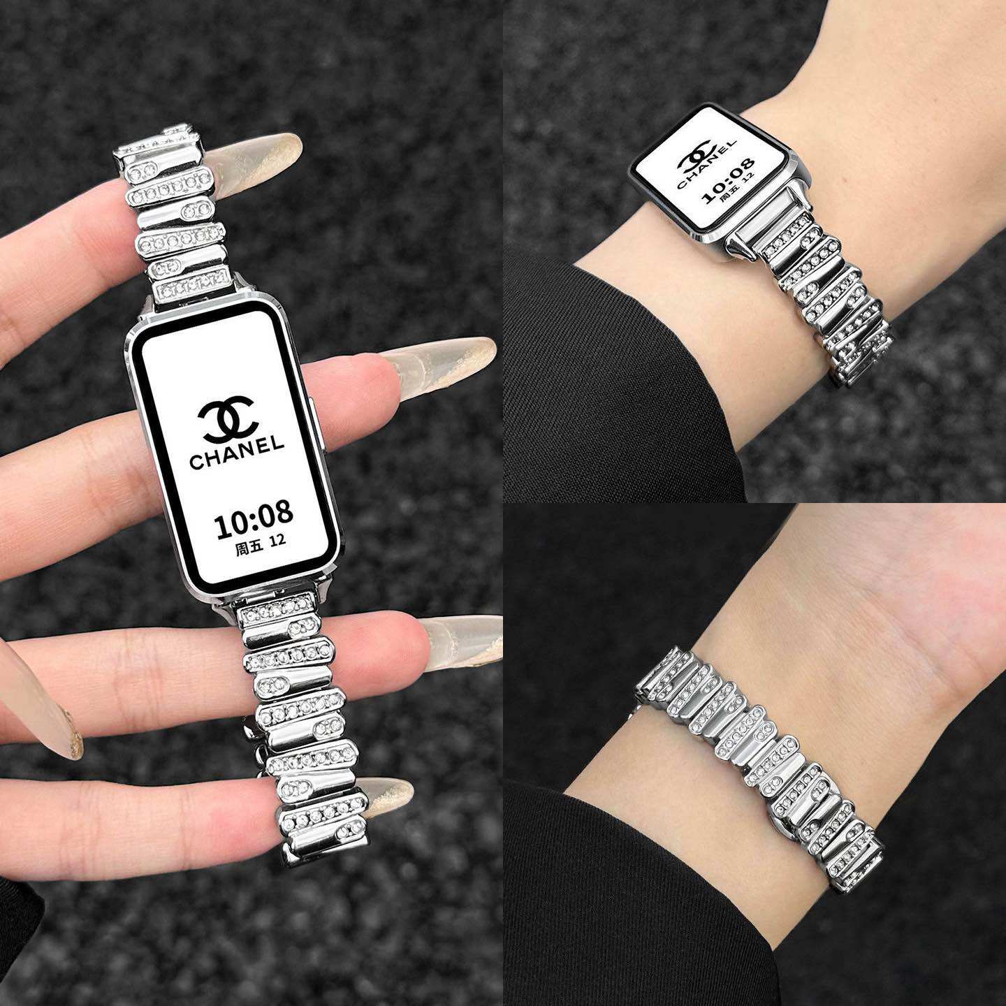 适用华为手环11表带10金属满钻11pro表带nfc手表9不规则闪钻watch8表链高级智能band9女生夏季腕带