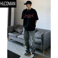 HLCOMAN夏季黑色美式百搭短袖2024新款男女潮牌宽松情侣半袖上衣ins