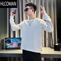 HLCOMAN网红潮牌男士卫衣2024款痞帅设计感长袖纯色圆领T恤打底衫男