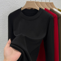 圆领德绒打底衫女加绒保暖内搭新款秋冬仿羊绒上衣磨毛T恤