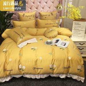 欧式60支棉刺绣四件套简约天丝丝滑被套1.8m棉床笠款 三维工匠