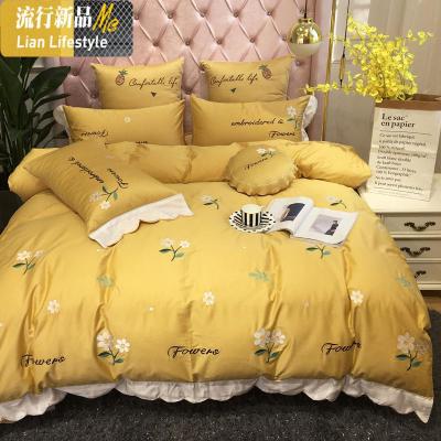 欧式60支棉刺绣四件套简约天丝丝滑被套1.8m棉床笠款 三维工匠