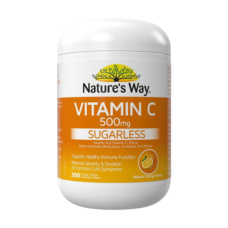 Nature's Way 佳思敏 澳萃维 维生素c咀嚼片 500mg 300粒 1瓶装 无糖VC 香橙味 澳洲进口