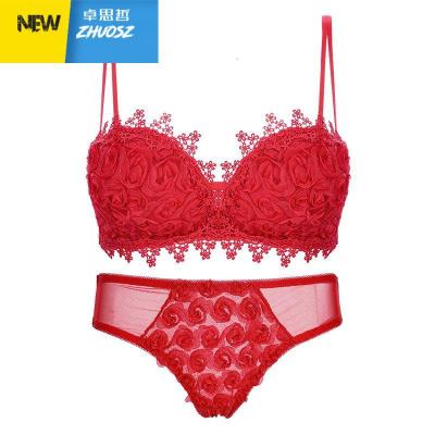 大红色内衣套装女结婚新娘性感文胸本命年鼠年无钢圈聚拢小胸胸罩卓思哲胸罩