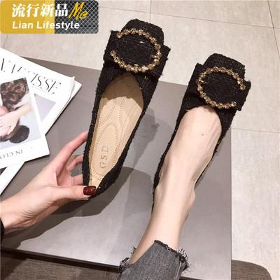 潮牌单鞋2020春季新款女鞋布面水钻红色大码婚鞋浅口方头平底鞋子知义(ZHIYI)休闲鞋