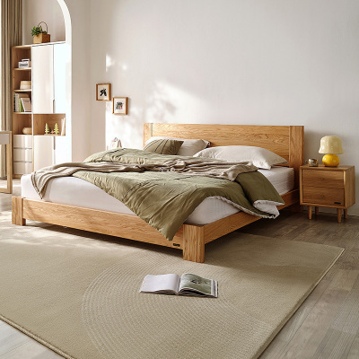 全友家居北欧简约双人床 北美进口橡木实木床1.5米/1.8米卧室大床婚床