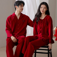 情侣睡衣春秋冬季棉质本命年喜庆结婚红色一男士一女士家居服套装_536_323
