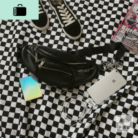 日系原宿港风ins超火的同款pu胸包土酷嘻哈蹦迪包情侣斜挎包女潮NEW LAKE 黑色暗黑系女斜挎包