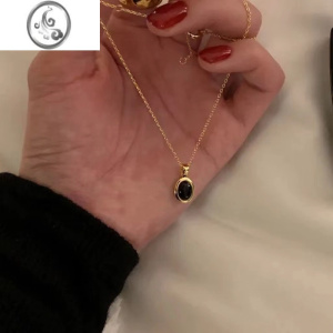 JiMi欧美复古金边镶嵌黑玛瑙项链女时髦极简ins个性气质百搭锁骨链 简约黑玛瑙项链