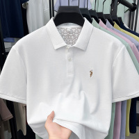 7A蚕丝亚麻polo衫男款2026夏季新款时尚刺绣翻领短袖男士T恤