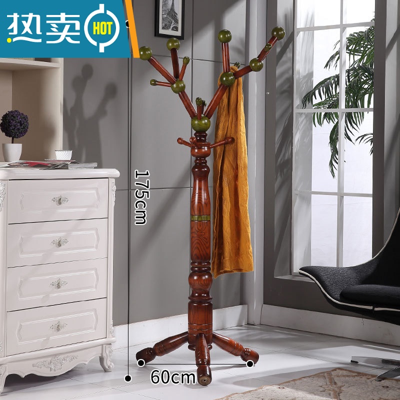 敬平欧式挂衣架家用卧室落地收纳衣帽架多功能客厅实木简易晾衣服架子 25绿球三脚晾晒架