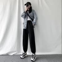 运动休闲裤女秋新款高腰束脚九分裤女韩版宽松阔腿裤子女
