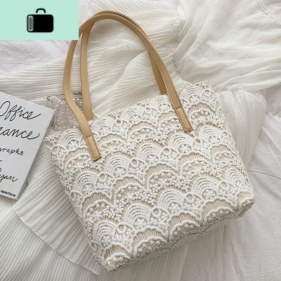 日系仙女蕾丝单肩大包2020新款韩版文艺帆布包百搭ins清新手提包NEW LAKE女士单肩包